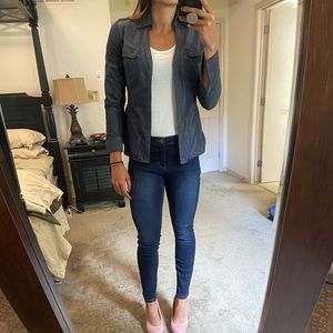 Express Fitted Denim Long Sleeve Blouse